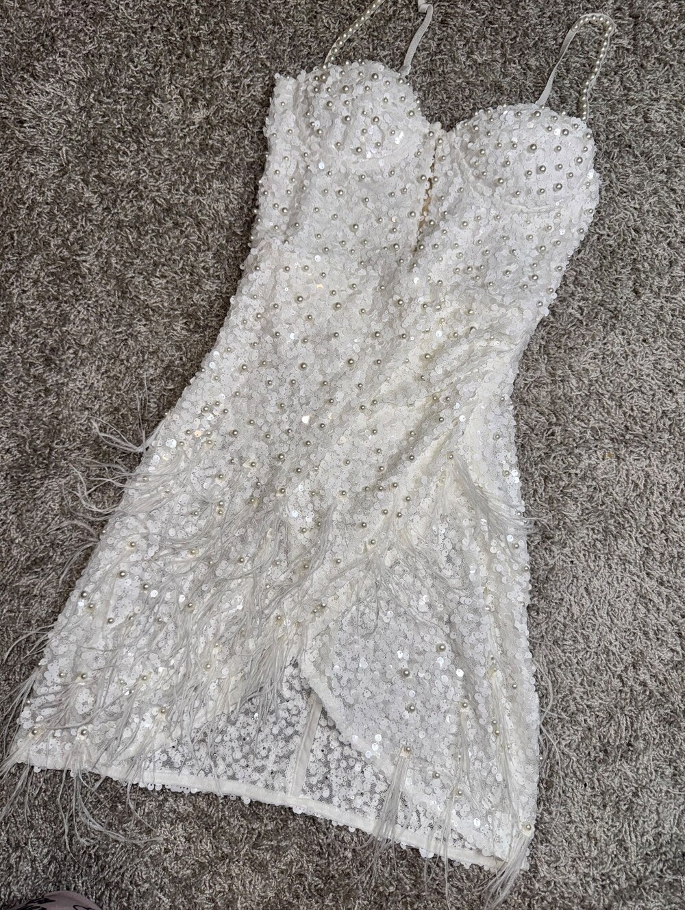 Fashion Nova White Sequin Pearl Mini Dress Size M D